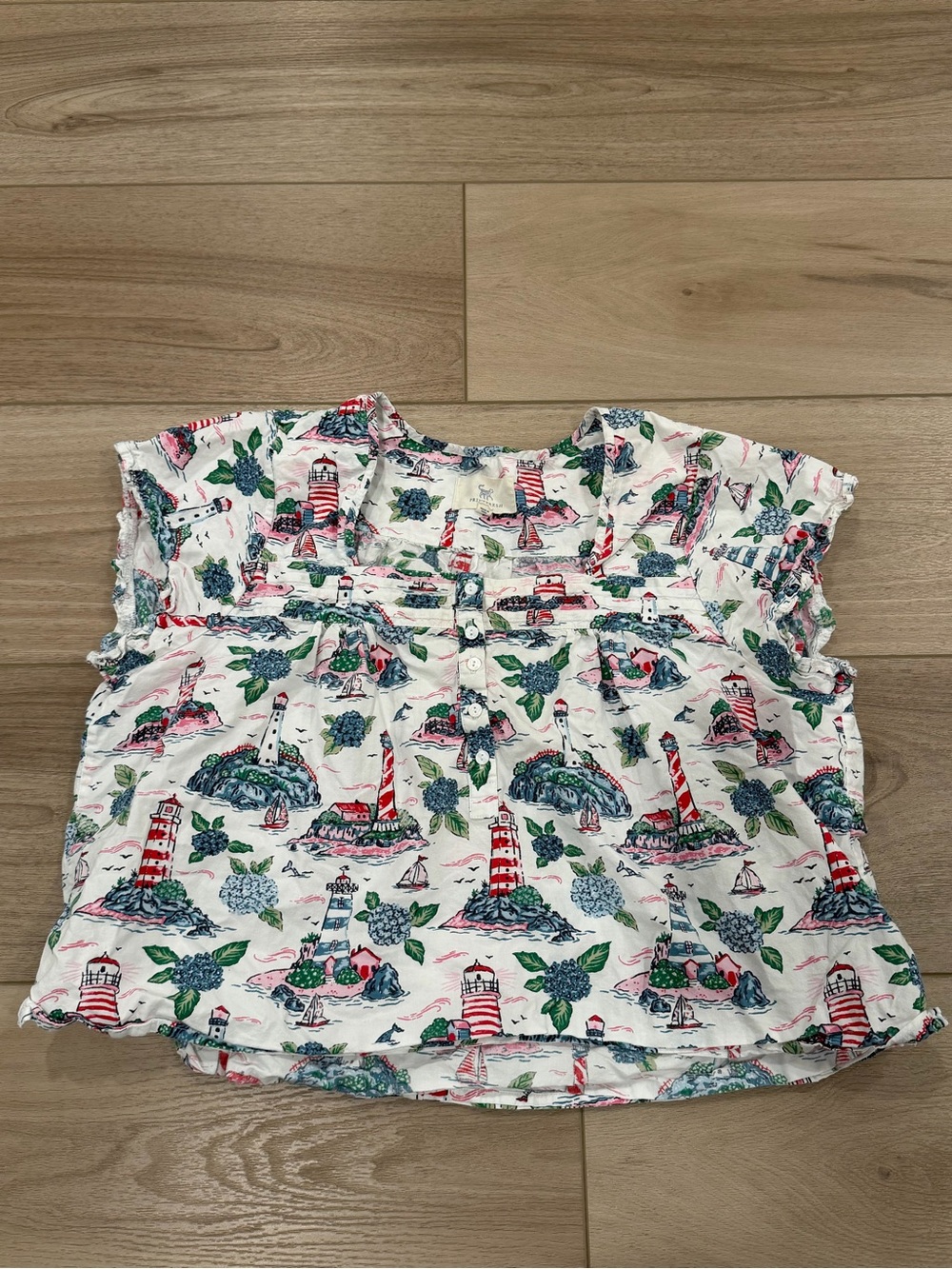 LARGE ~ Print Fresh Lighthouse Keeper ~ Pajama TOP ONLY ~ Cotton Short Sleeve